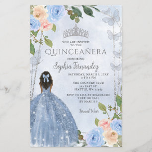 Papier Budget Blue Silver Floral Princesse Quinceañera