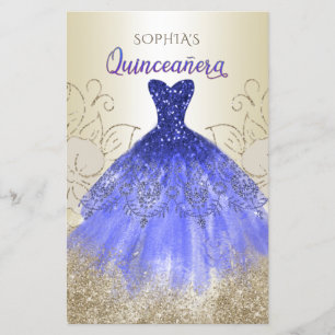 Papier Budget Blue Sparkle Robe Quinceañera Invitation