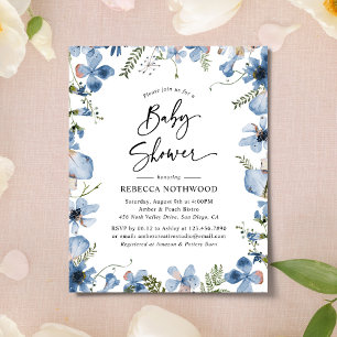 Papier Budget Blue Violet Floral Baby shower Invitation