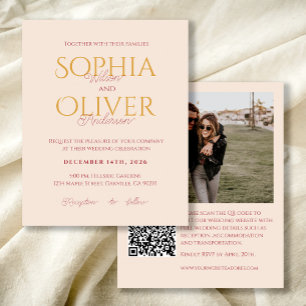 Papier Budget blush et or Photo Code QR invitation de mar