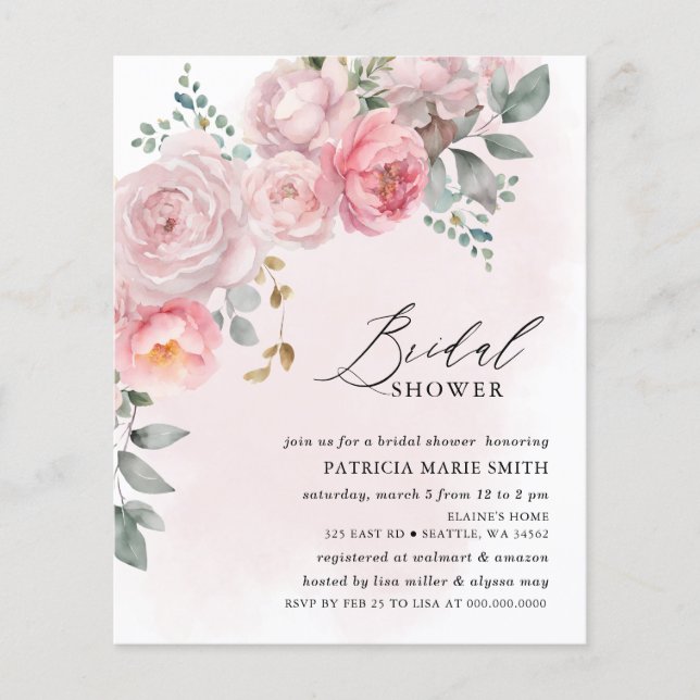 Papier Budget Blush Floral Bridal Shows Invitations (Devant)