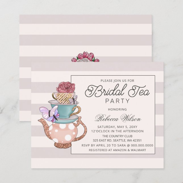 Papier Budget Blush Floral Bridal Tea Party Invitation (Devant / Derrière)