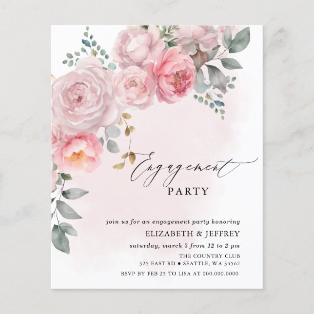 Papier Budget Blush Floral Engagement Parties Invitations (Devant)