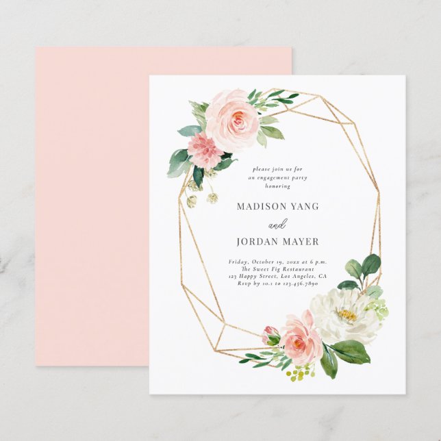 Papier Budget Blush Floral Engagement Party Invitation (Devant / Derrière)