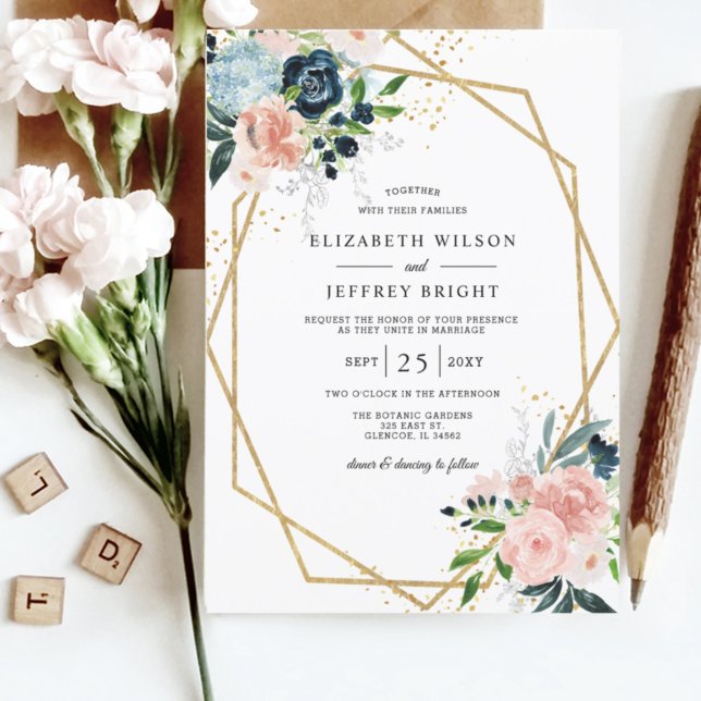 Papier Budget Blush Floral Faire-part de mariage géométri (Créateur téléchargé)
