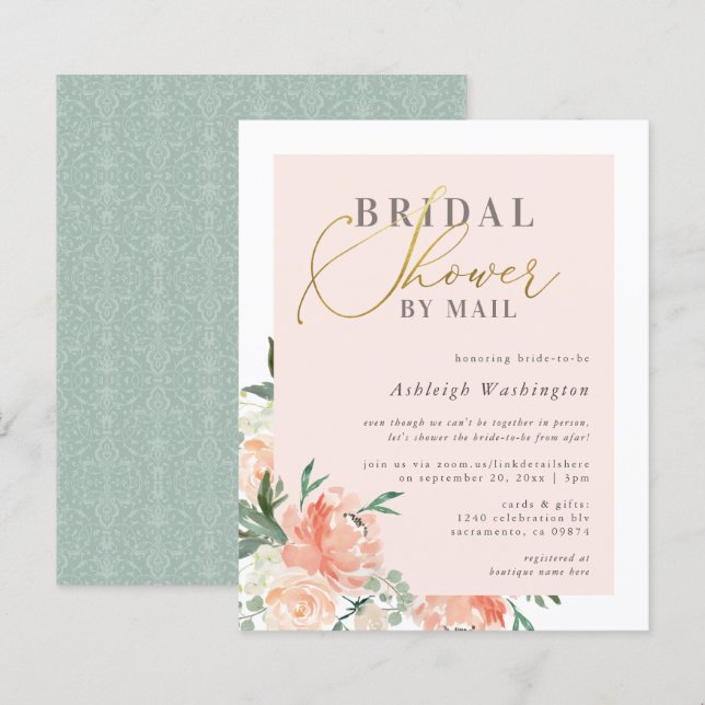 Papier Budget Blush Floral Gold Fête des mariées Par Cour (Devant / Derrière)