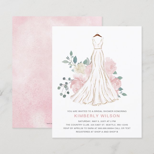 Papier Budget Blush Floral Mariage Fête des mariées robe (Devant / Derrière)