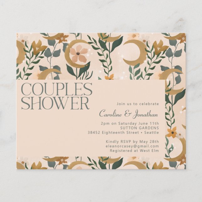 Papier Budget Blush Floral Moon Couples Invitation de dou (Devant)