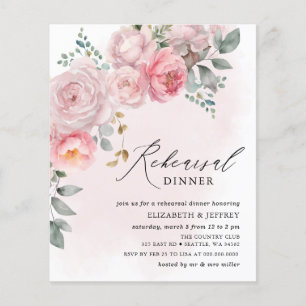 Papier Budget Blush Floral Répétition Dîner Invitations