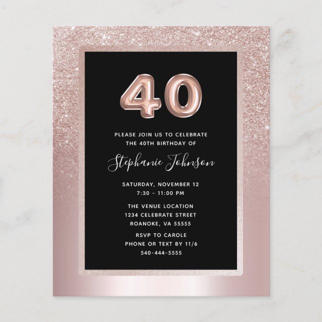 Papier Budget Blush Foil 40e Anniversaire Invitation de f (Devant)