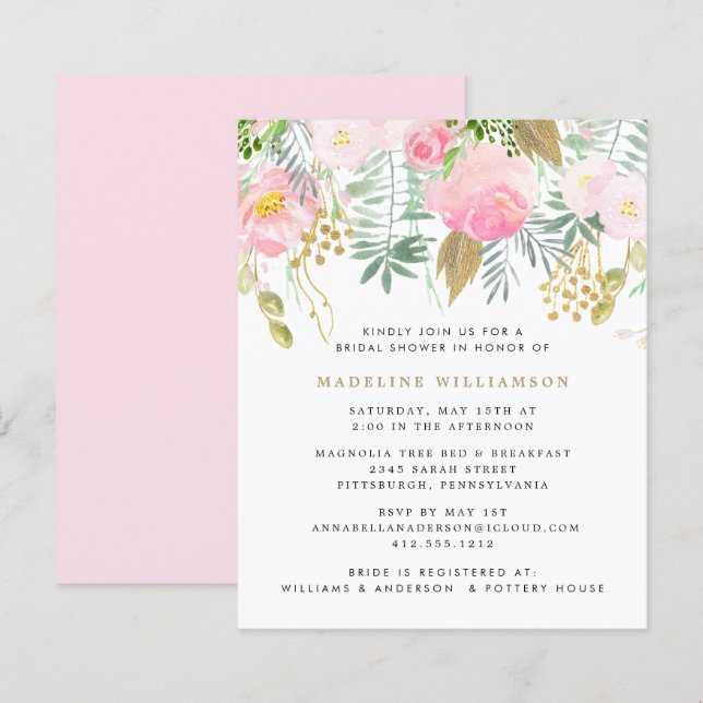 Papier Budget Blush Gold Floral Couple Shower Invitation (Devant / Derrière)