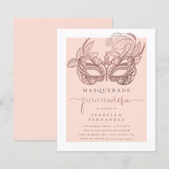 Papier Budget Blush Gold Masquerade Quinceañera Anniversa (Devant / Derrière)