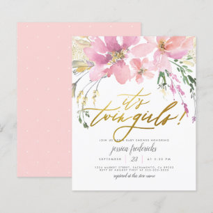 Papier Budget Blush Gold Twin Girls Floral Baby shower
