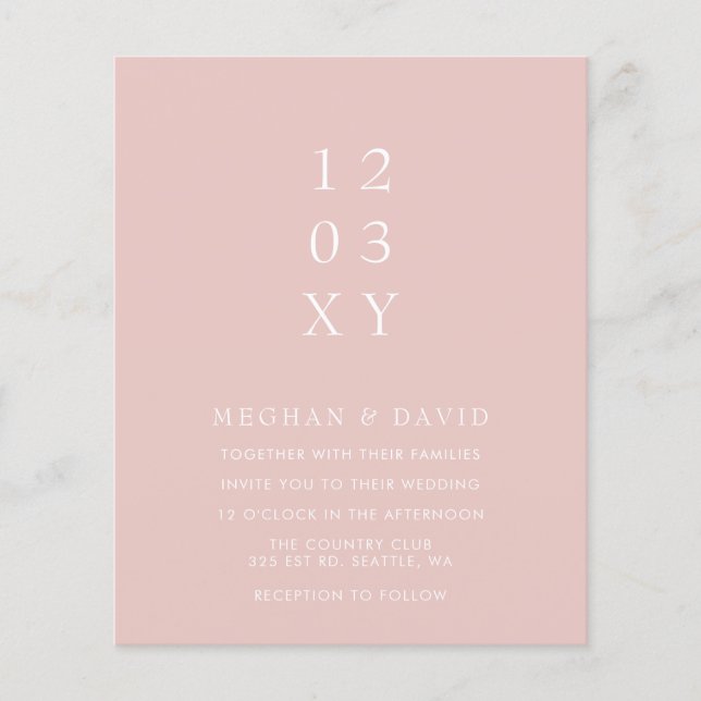 Papier Budget Blush Moderne Faire-part de mariage (Devant)