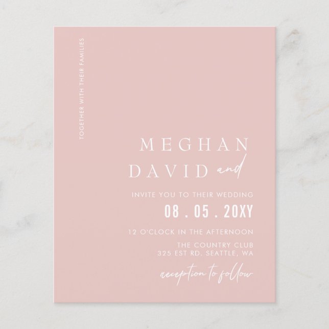 Papier Budget Blush Moderne Faire-part de mariage (Devant)
