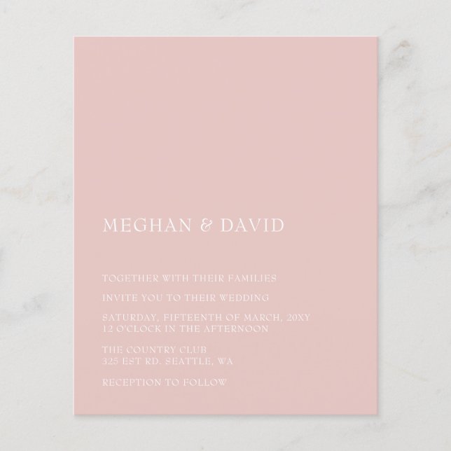 Papier Budget Blush Moderne Faire-part de mariage (Devant)