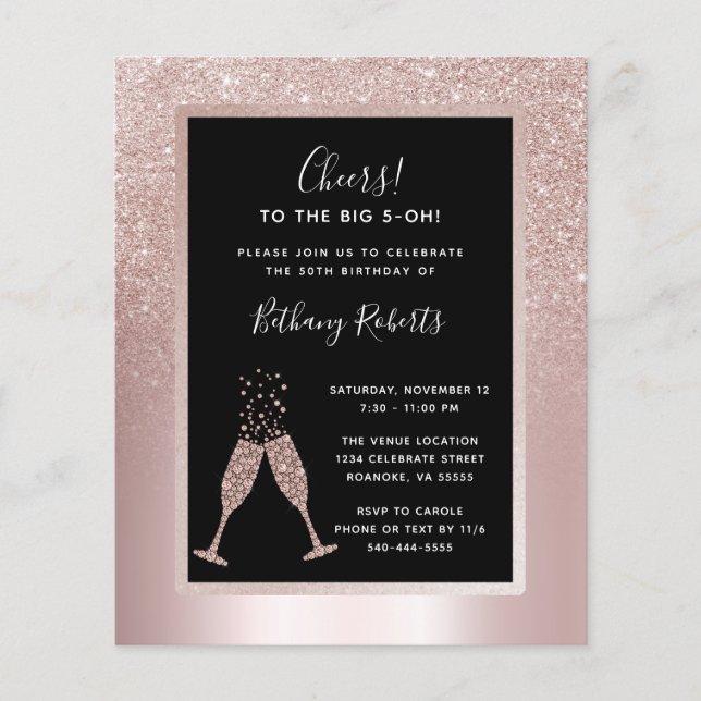 Papier Budget Blush Ombre 50e Anniversaire Fête Invitatio (Devant)