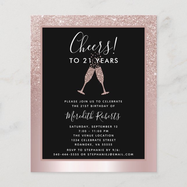 Papier Budget Blush Parties scintillant 21e anniversaire  (Devant)