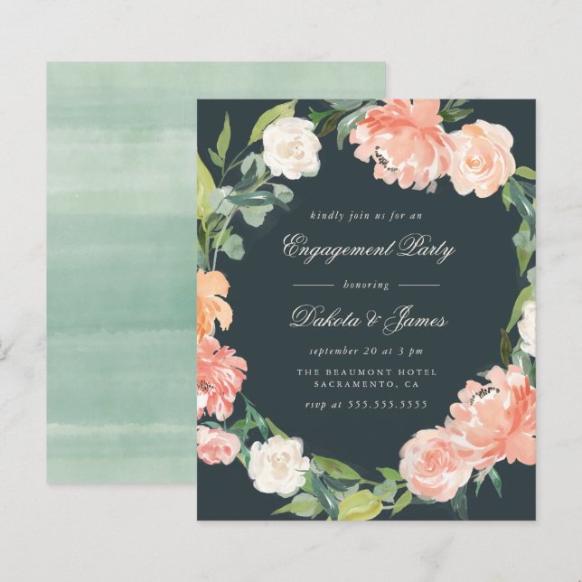 Papier Budget Blush Peonies & Eucalyptus Engagement Party (Devant / Derrière)