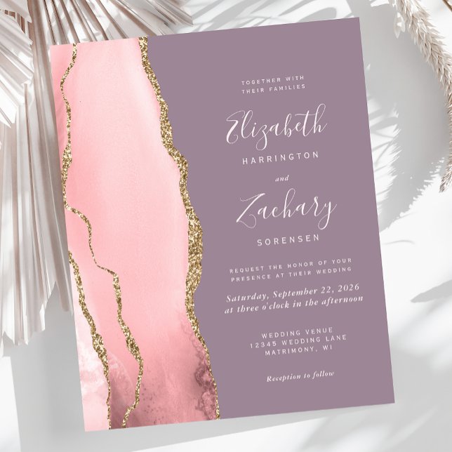 Papier Budget Blush Pink Gold Agate Mauve Mariage Invitat (Créateur téléchargé)