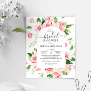 Papier Budget Blush Pink Peonies Bridal Shower Invitation