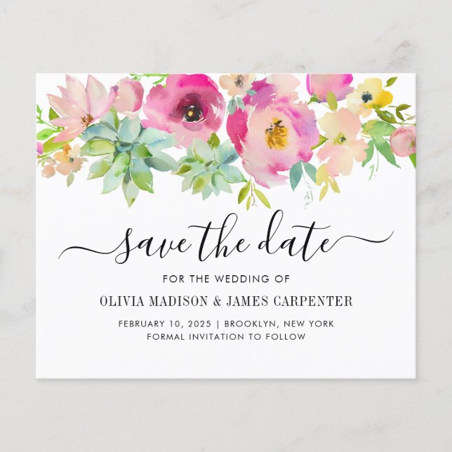 Papier Budget Blush Pink Succulent Floral Enregistrer la  (Devant)
