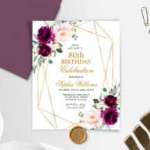 Budget Blush & Purple Rose 80 Anniversaire Invitat