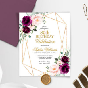 Papier Budget Blush & Purple Rose 80 Anniversaire Invitat