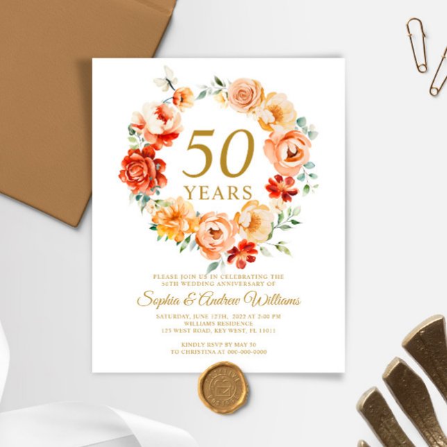 Papier Budget Blush & Red Invitation du 50e anniversaire (Créateur téléchargé)