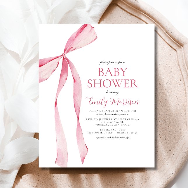 Papier Budget Blush Rose Aquarelle Bow Girl Baby shower (Créateur téléchargé)