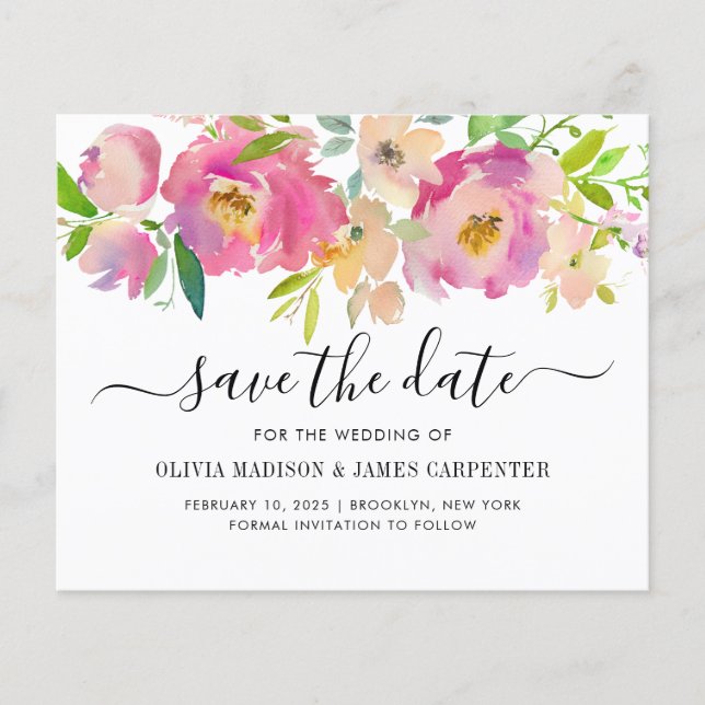 Papier Budget Blush Rose Botanical Floral Enregistrer la  (Devant)