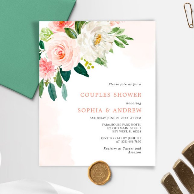 Papier Budget Blush Rose Couples Douche Invitation (Créateur téléchargé)