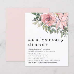 Papier Budget Blush rose Floral Anniversaire Dîner Invita