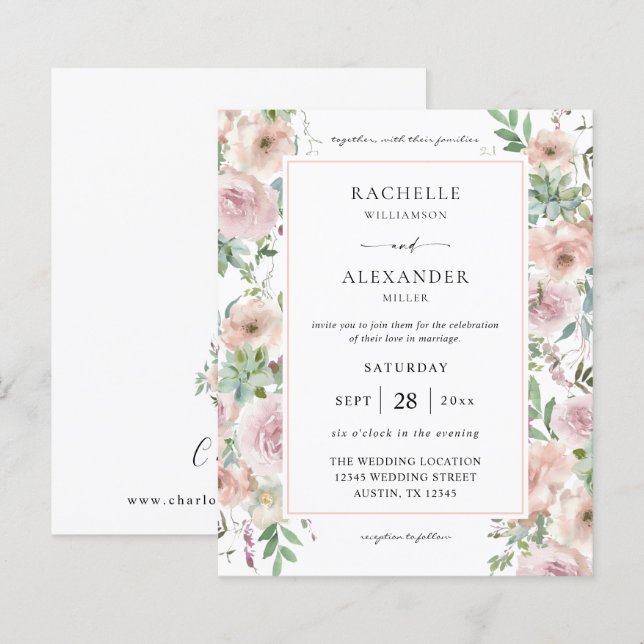 Papier Budget Blush rose Floral & Mariage Succulent 2 (Devant / Derrière)