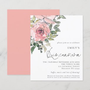 Papier Budget Blush rose Florals Quinceañera Invitation