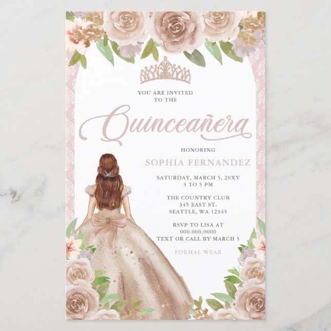 Papier Budget Blush Rose Gold Princesse Tiara Quinceañera (Devant)