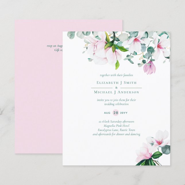 Papier BUDGET Blush rose Magnolias Sage Eucalyptus mer (Devant / Derrière)