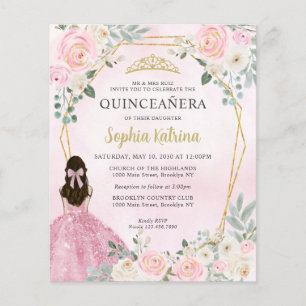 Papier Budget Blush Rose or Floral Princesse Quinceañera