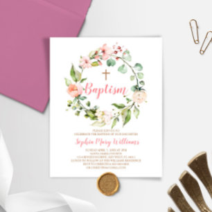Papier Budget Blush rose Wreath Girl Baptême Invitation