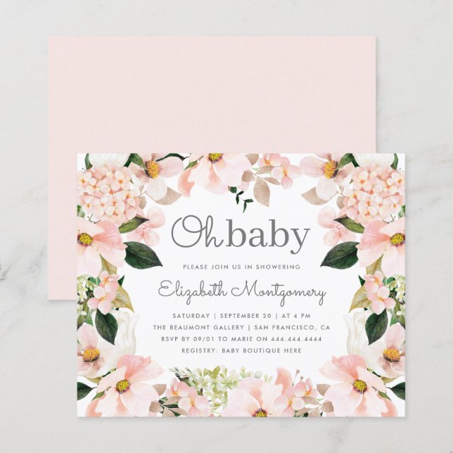 Papier Budget Blush Spring Floral Wreath Oh Baby shower (Devant / Derrière)