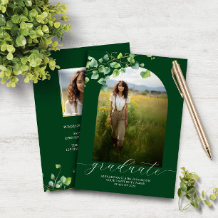 Papier Budget Boho Arch Ivy Forest Green Grad Invitation