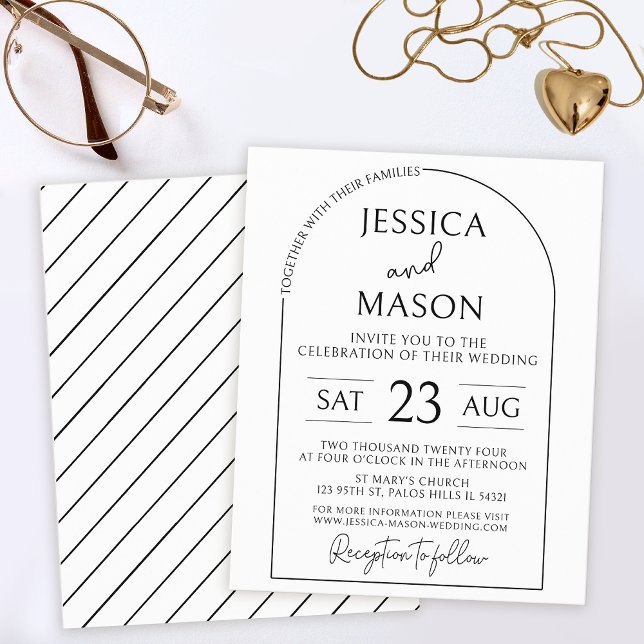Papier Budget boho arche noir blanc mariage invitations (Créateur téléchargé)