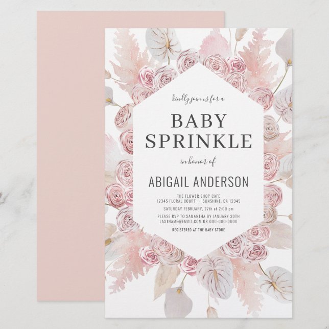 Papier Budget Boho Baby Sprinkt Blush Pink Invitation (Devant / Derrière)