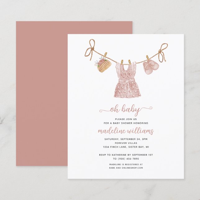 Papier BUDGET BOHO Bébé Vêtements Fille Oh Baby shower (Devant / Derrière)