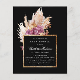 Papier Budget Boho Black, Baby shower d'or Invitation
