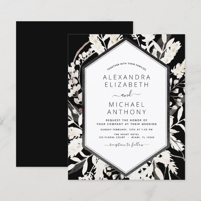 Papier Budget Boho Black Beige Botanique Mariage (Devant / Derrière)