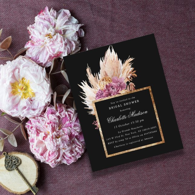 Papier Budget Boho Black, Gold Bridal Shower Invitation (Créateur téléchargé)