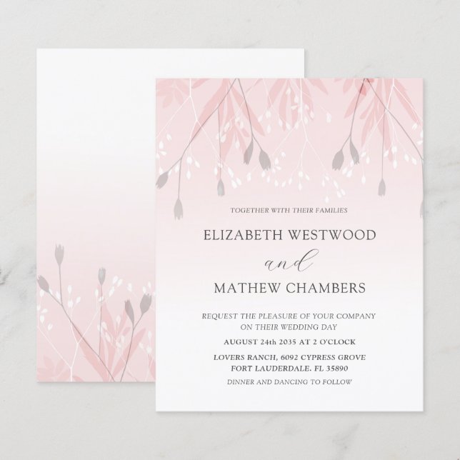 Papier Budget Boho Blush Pink Foliing Faire-part de maria (Devant / Derrière)