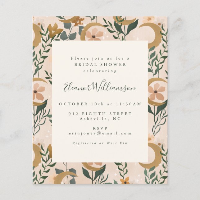 Papier Budget Boho Botanical Moon Fête des mariées Invita (Devant)