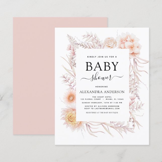 Papier Budget Boho Chic Dusty Baby shower du désert rose (Devant / Derrière)